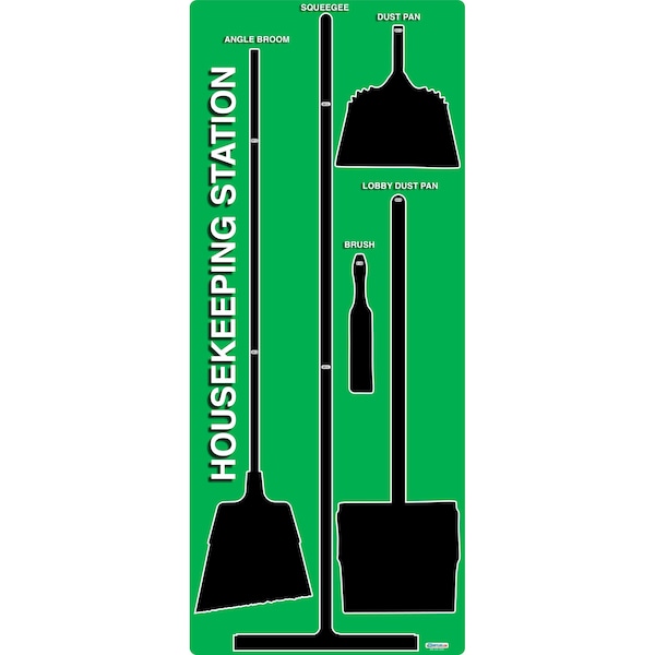 5S Housekeeping Shadow Board Broom Station Version 14 - Green Board / Black Shadows  With Broom